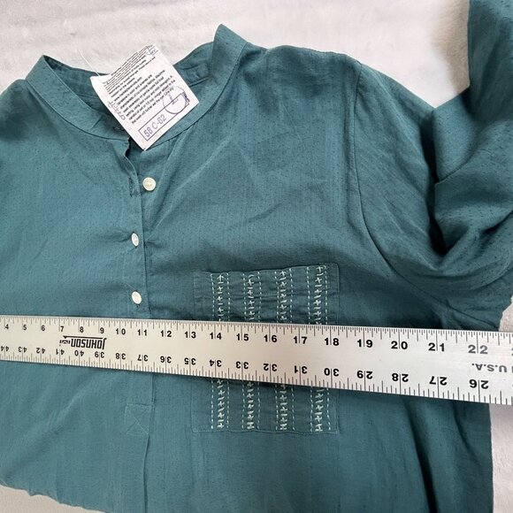 Marketplace Handmade Teal Cotton Tunic Dress With Embroidered Pocket Large New - Picture 6 of 7